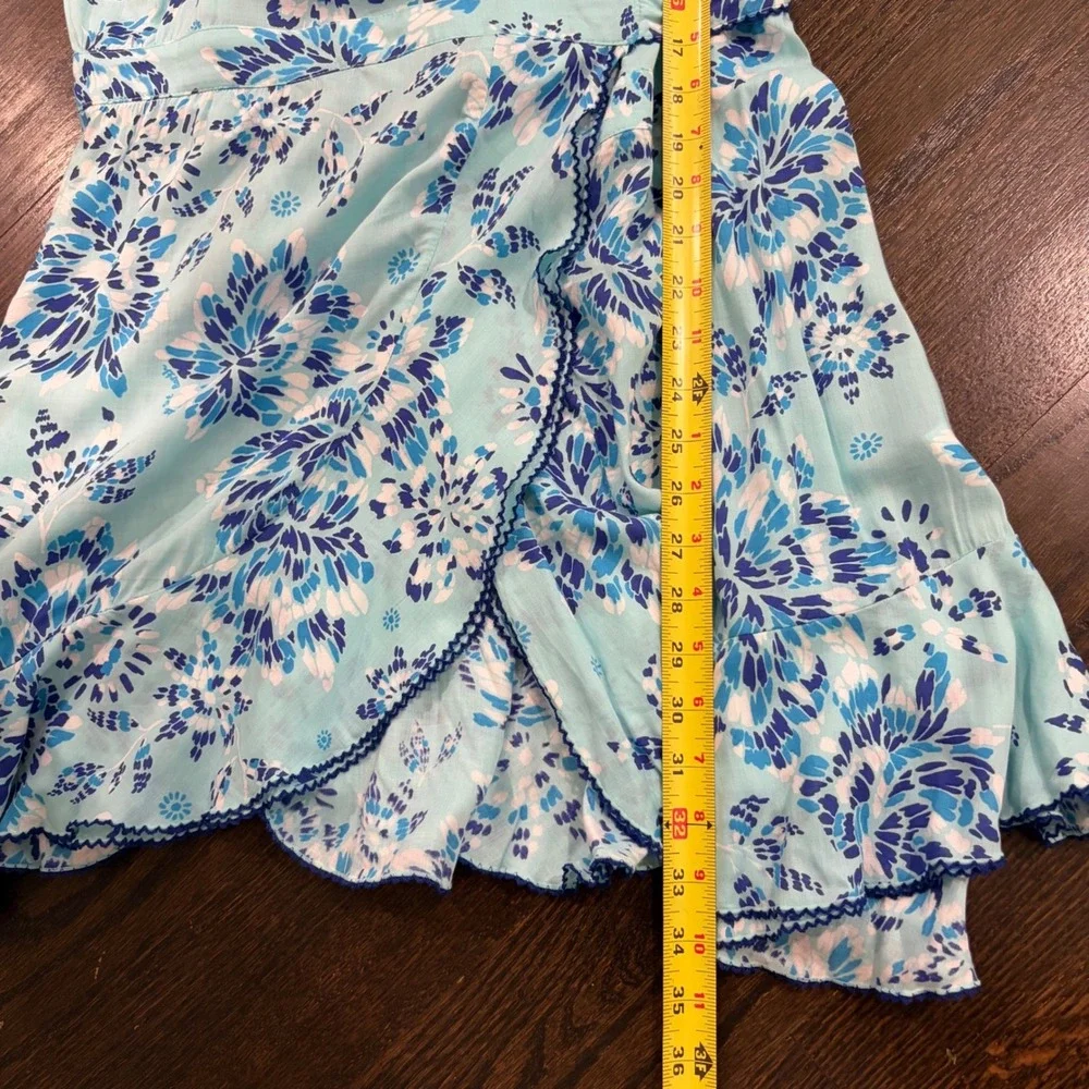 Poupette St Barth Aude‎ Mini Wrap Dress Womens Large Blue Floral Ruffle Viscose